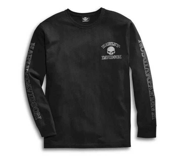 Harley Davidson Men's Willie G Skull Long Sleeve Tee - Black