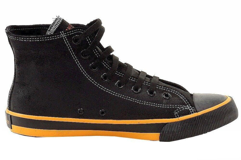 Harley Davidson Men's Nathan D93816 Black/Orange Leather High-Top Sneakers Shoes