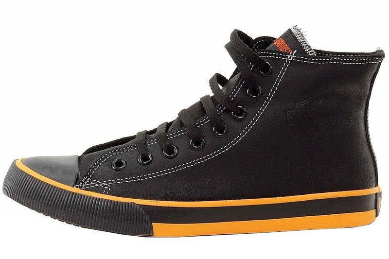 Harley Davidson Men's Nathan D93816 Black/Orange Leather High-Top Sneakers Shoes