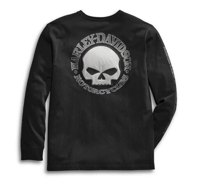 Harley Davidson Men's Willie G Skull Long Sleeve Tee - Black