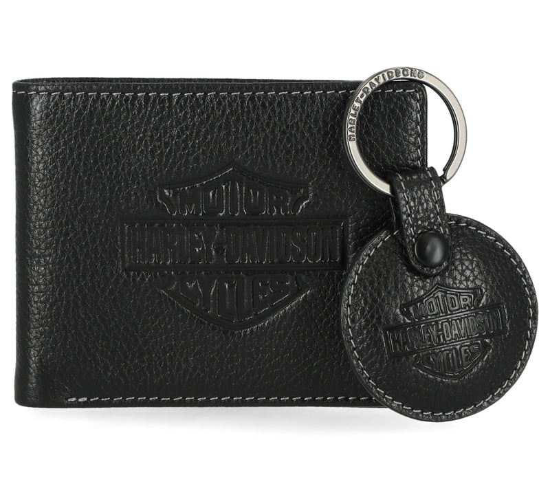 Boxed Wallet & Key Fob In Black - Black