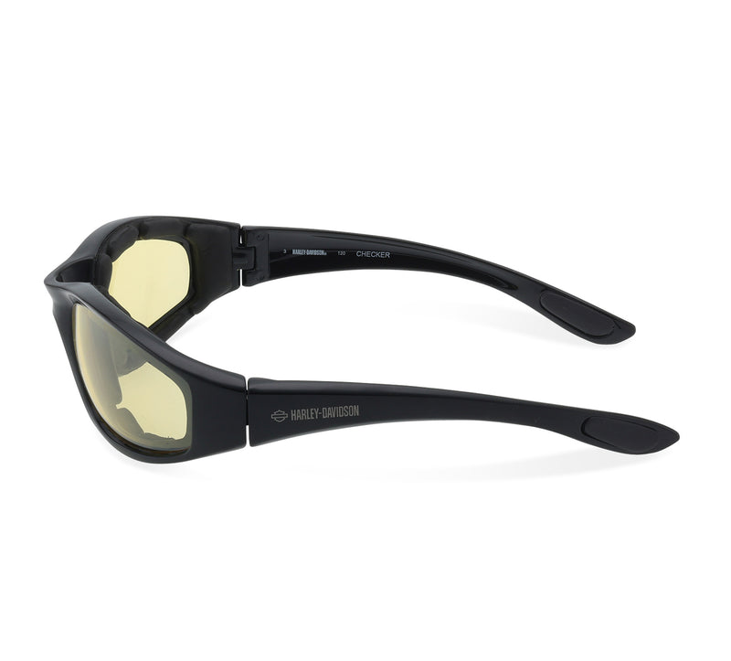 Checker Oval Sport Wrap  Sunglasses - Shiny Black